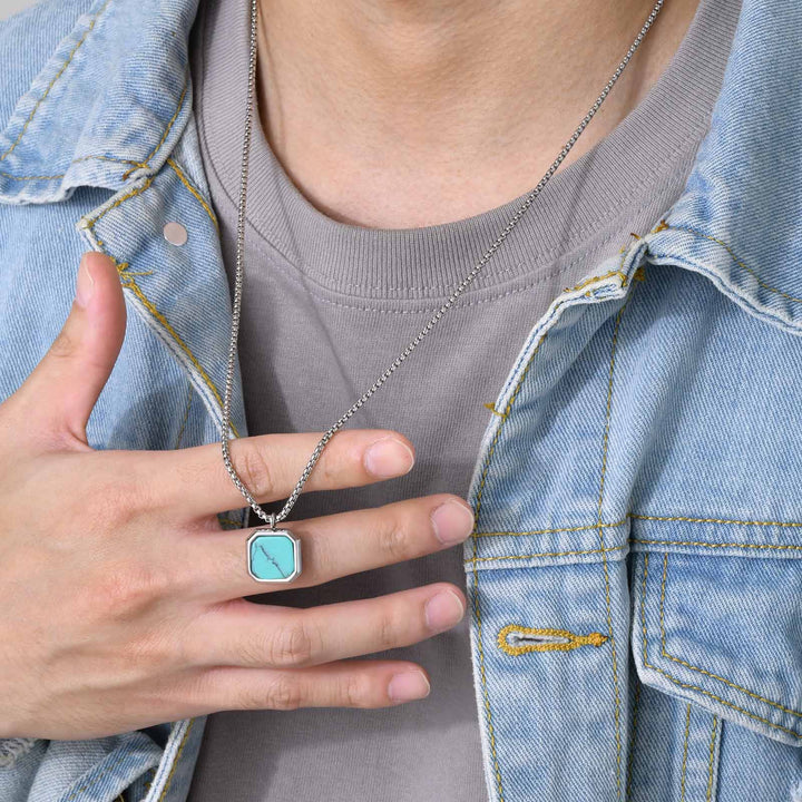 Olivenorma Collana con ciondolo quadrato da uomo con catena lunga per maglione 