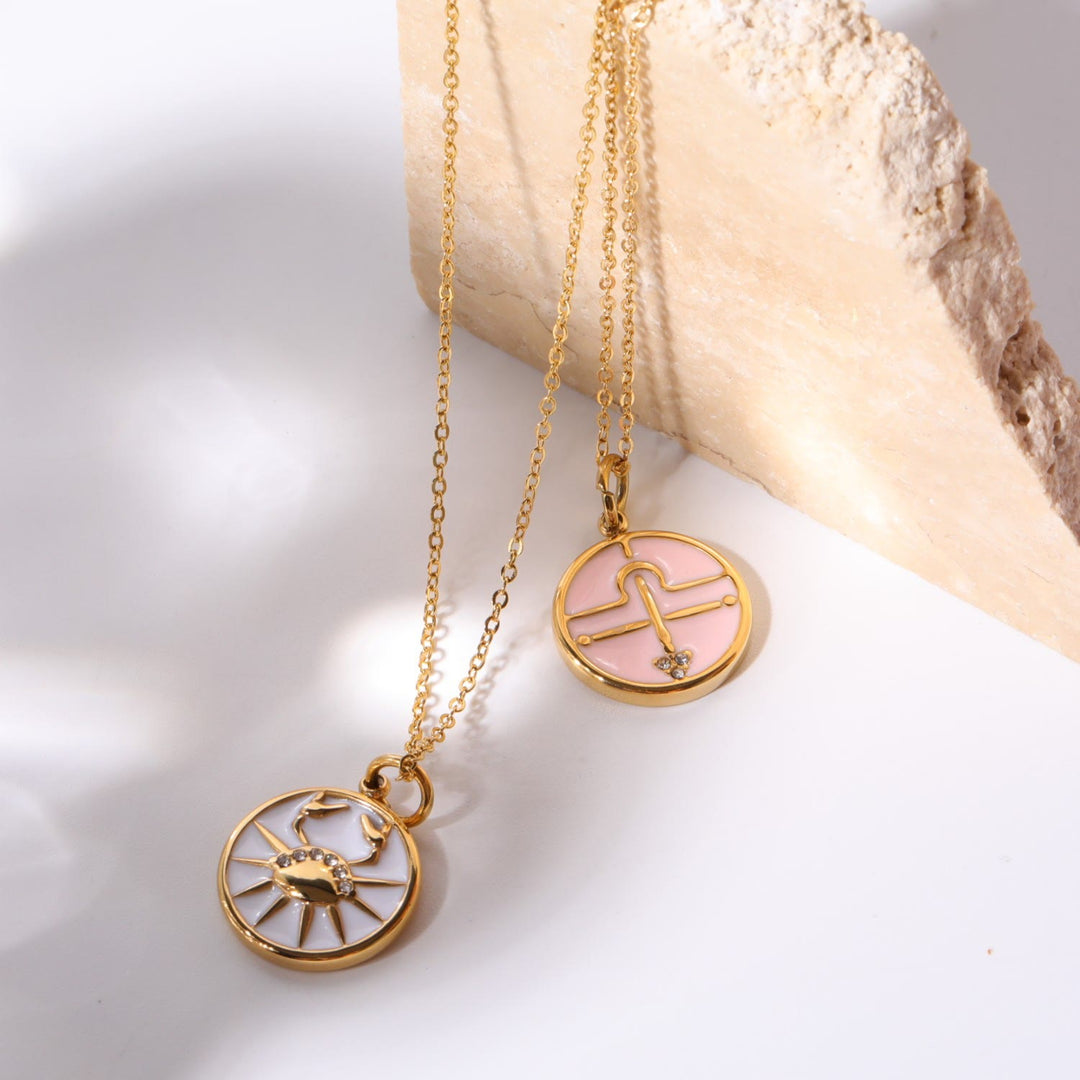 Collana Olivenorma in acciaio inossidabile 18k con zircone bianco e zodiaco vintage