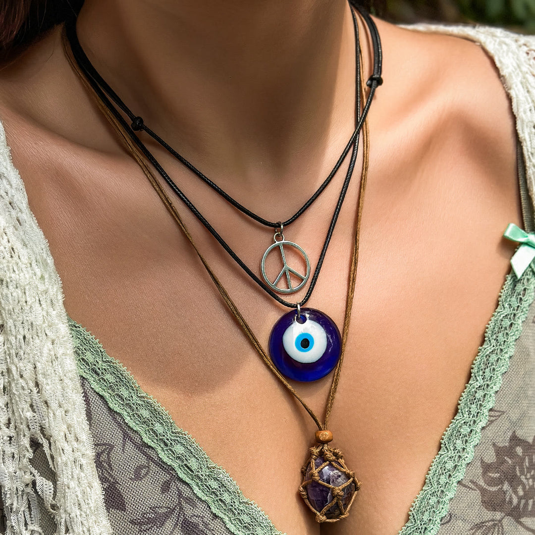 Olivenorma Ossidiana Albero della Vita Collana con Ciondolo Malocchio Set 