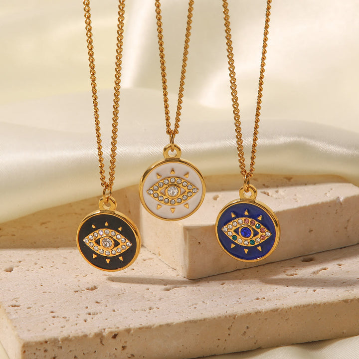 Collana con ciondolo con occhio maligno in zircone bianco Olivenorma 