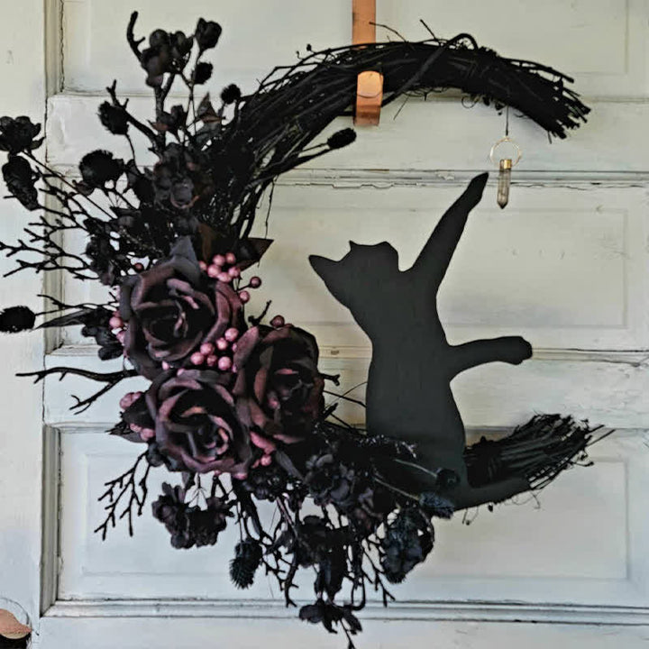 Olivenorma Decorazione da parete con luna celeste e gattino