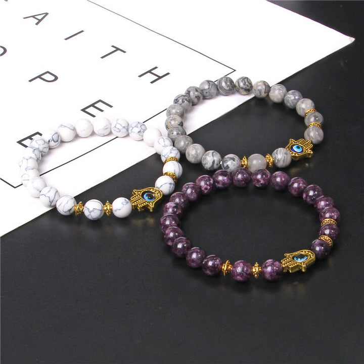 Olivenorma Evil Eye Hamsa 8mm Bracciale da uomo con perline naturali 