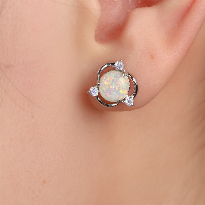 Orecchini a bottone Olivenorma Opal Small Round White Zircon 