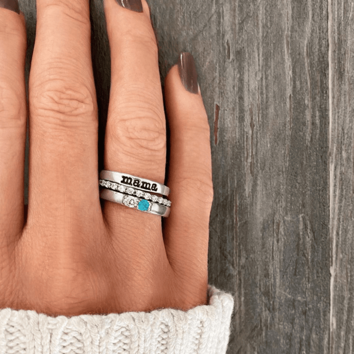 Olivenorma regalo personalizzato pietra portafortuna con zircone set di anelli da 3 pezzi