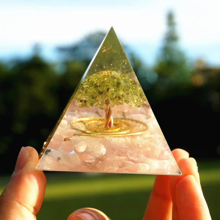 Olivenorma Quarzo Rosa Peridoto Albero della Vita Piramide Orgonica