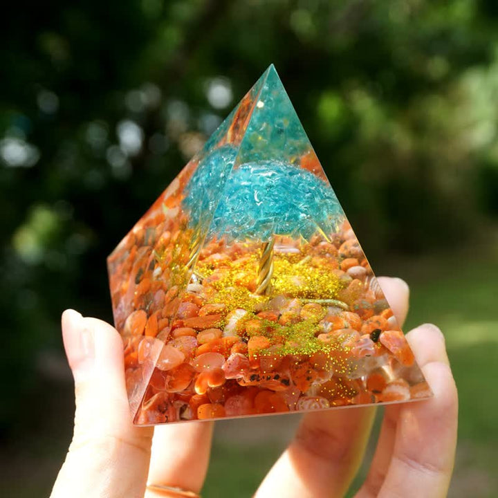 Olivenorma Quarzo Blu Agata Rossa Albero della Vita Piramide Orgonica 