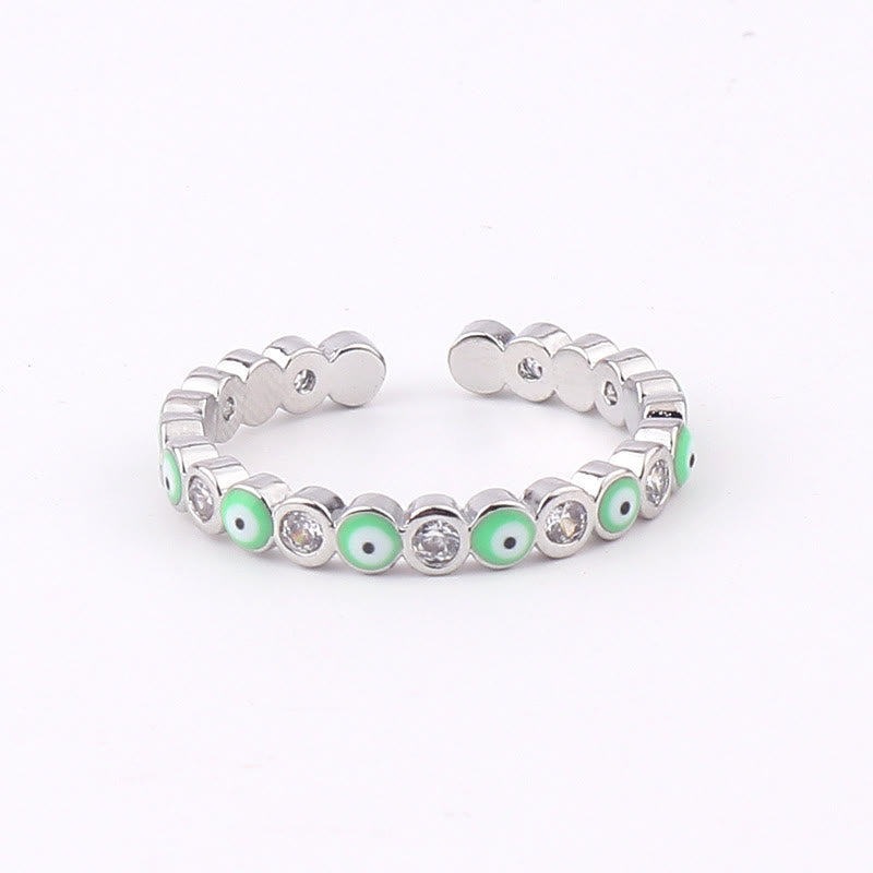 Olivenorma Anello regolabile con zircone bianco e colorato malocchio 