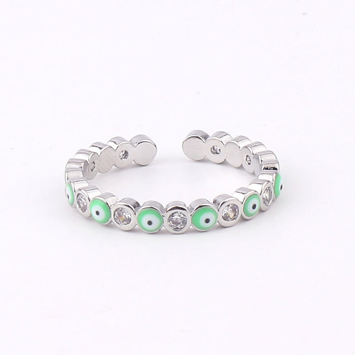 Olivenorma Anello regolabile con zircone bianco e colorato malocchio 