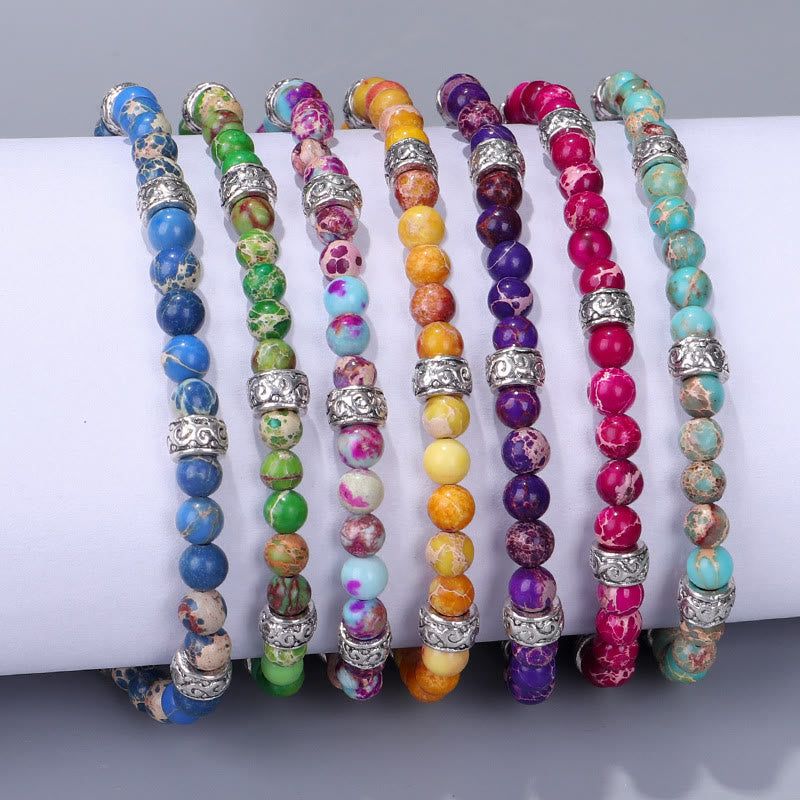 Bracciale intrecciato con perline in pietra imperiale multicolore naturale Olivenorma 