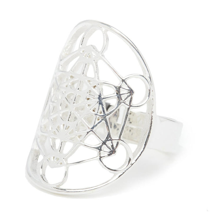 Anello regolabile in acciaio inossidabile con simbolo del cubo di Metatron di Olivenorma 