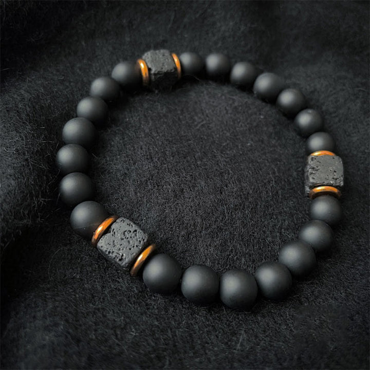 Bracciale Olivenorma Matte Black Onyx con Cubo Lava Balance 