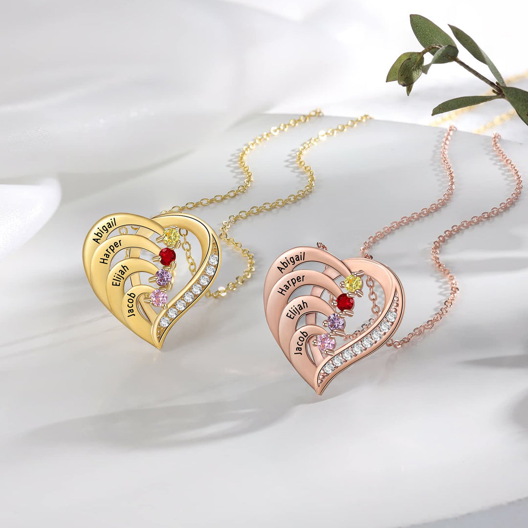 Collana personalizzata Olivenorma con cuore inciso e pietre portafortuna