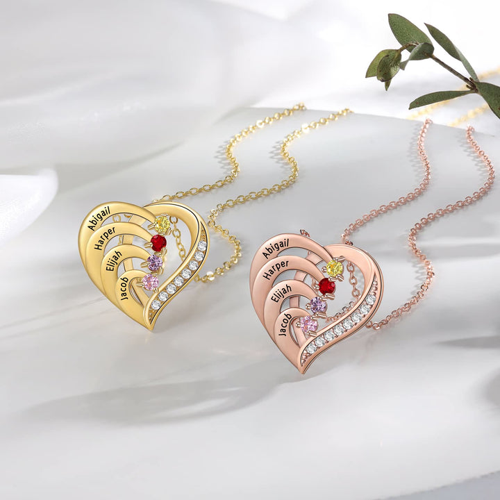 Collana personalizzata Olivenorma con cuore inciso e pietre portafortuna
