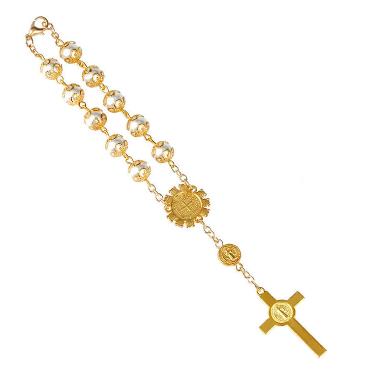 Olivenorma Cristianesimo Pizzo Vetro Rosa Croce Roseario Bracciale 