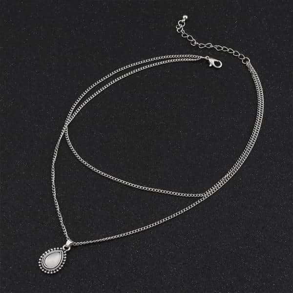 Collana girocollo doppia con pietra di luna a forma di goccia Olivenorma