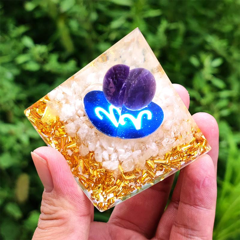 Ametista Olivenorma con quarzo ialino Ariete Zodiaco Orgone Piramide 