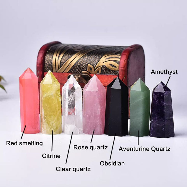 Olivenorma Set di decorazioni in pietra energetica con sette bacchette di cristallo naturale 