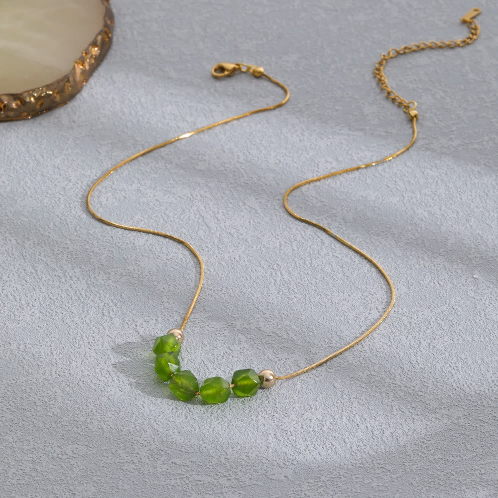 Collana Olivenorma in acciaio inossidabile 18K con perline di prehnite naturale - image 2