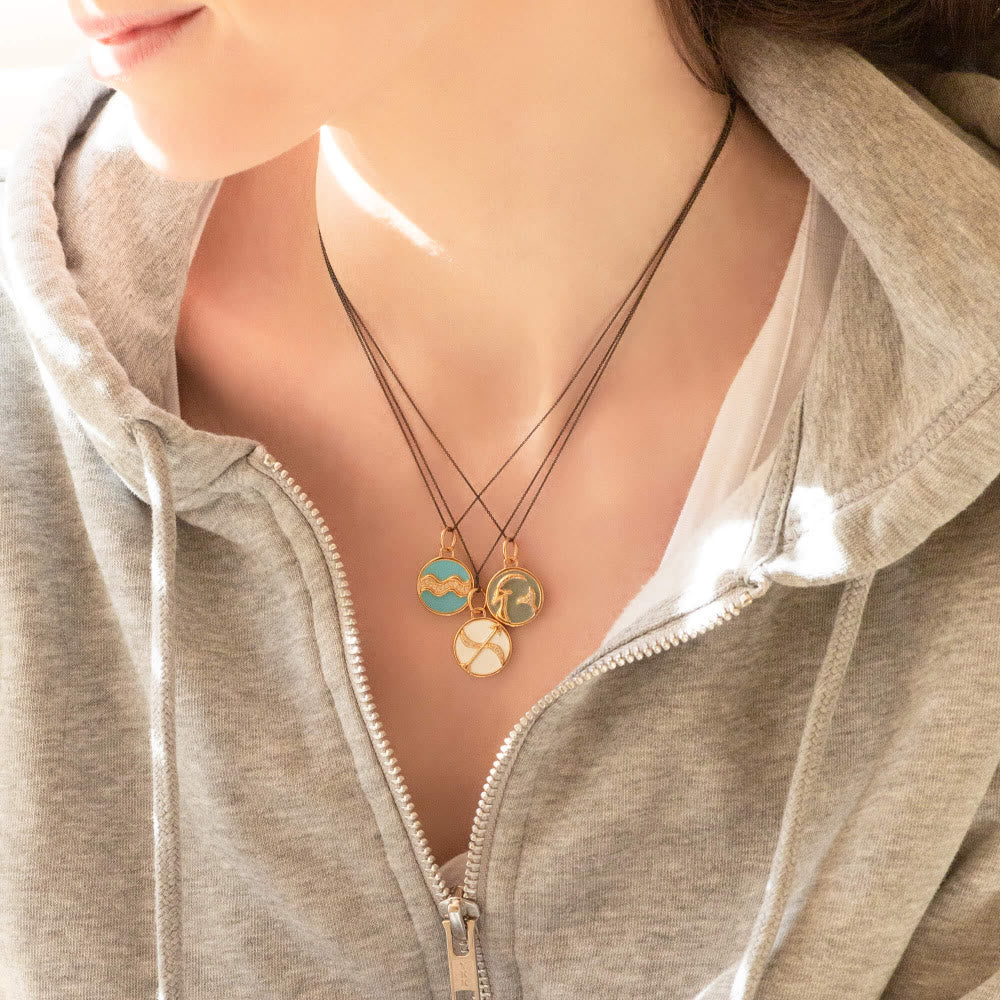 Collana Olivenorma in acciaio inossidabile 18k con zircone bianco e zodiaco vintage