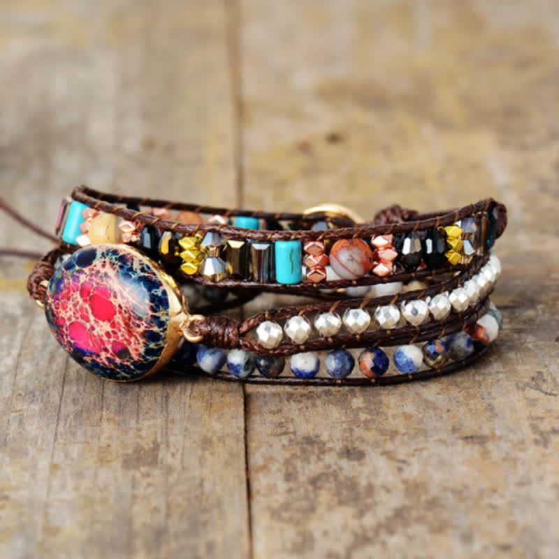 Bracciale avvolgente in agalmatolite rosa naturale di pietra dell'imperatore Olivenorma