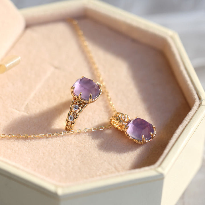 Collana con anello in pietra quadrata di ametista naturale Olivenorma 