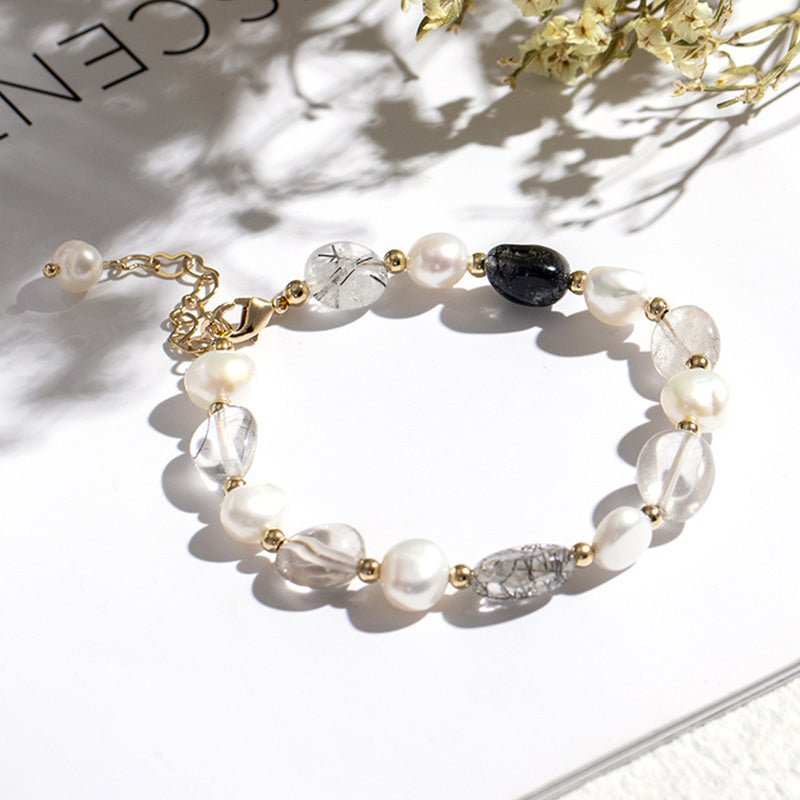 Bracciale di perle di cristallo naturale e pietre preziose 