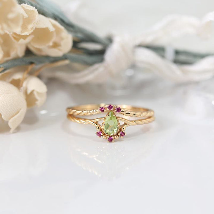 Olivenorma Dainty Peridot Pink Crystal Anello Regolabile Impilabile
