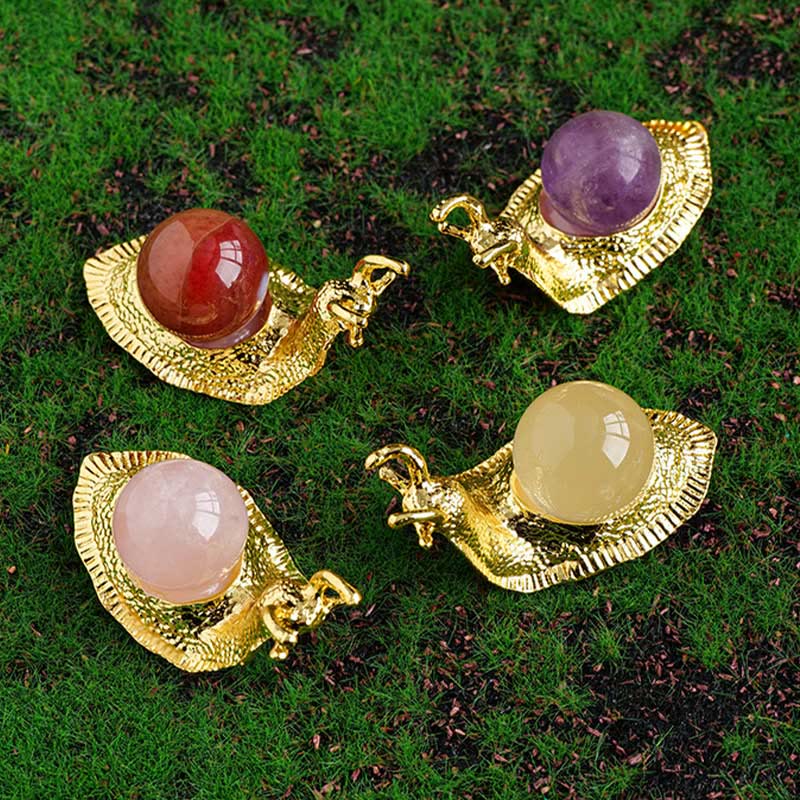 Olivenorma Portapalle di Cristallo Naturale Piccola Decorazione a Forma di Lumaca con Pietre Preziose 