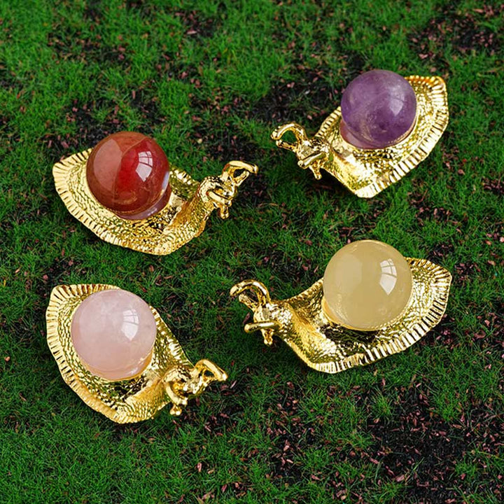 Olivenorma Portapalle di Cristallo Naturale Piccola Decorazione a Forma di Lumaca con Pietre Preziose 