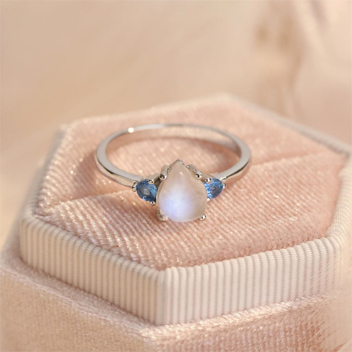 Anello in argento sterling S925 con topazio blu e pietra di luna Olivenorma 
