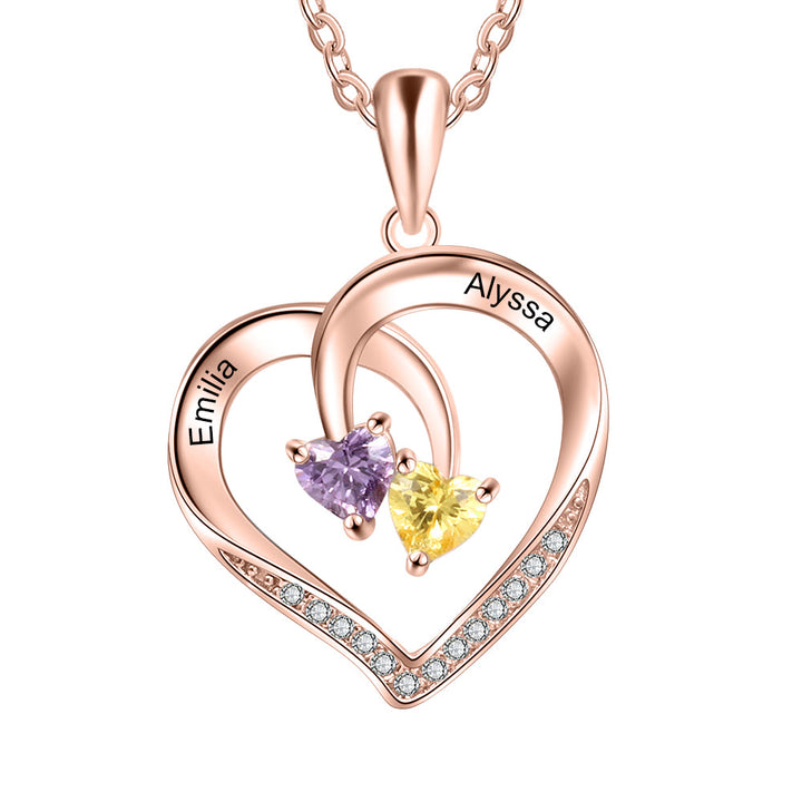 Olivenorma Custom Heart Promise 2 Pietre Portafortuna Nome Collana Incisione