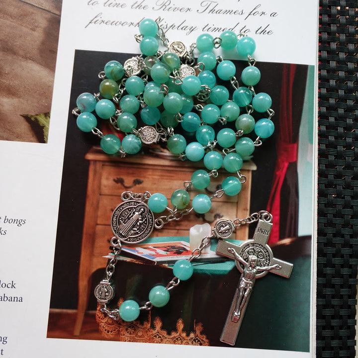 Collana con ciondolo rosario in argento con medaglia amazzonite Olivenorma