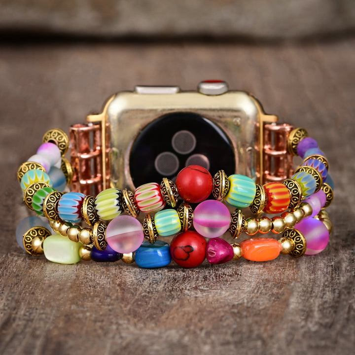 Cinturino elastico per Apple Watch Olivenorma Cat's Eye Stone Beaded 