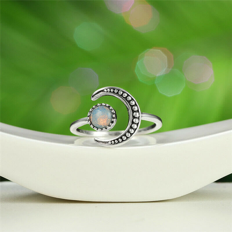 Olivenorma Anello aperto con pietra di luna e accessori luna sole