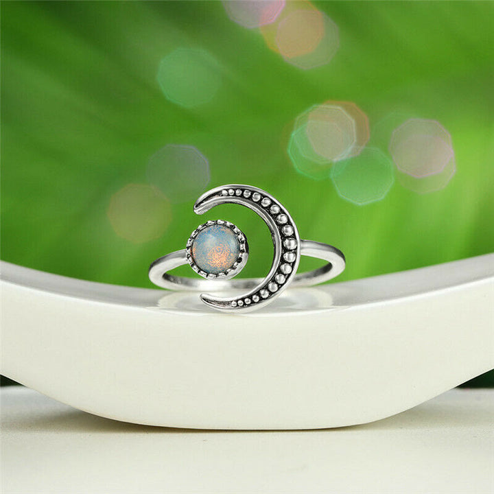 Olivenorma Anello aperto con pietra di luna e accessori luna sole