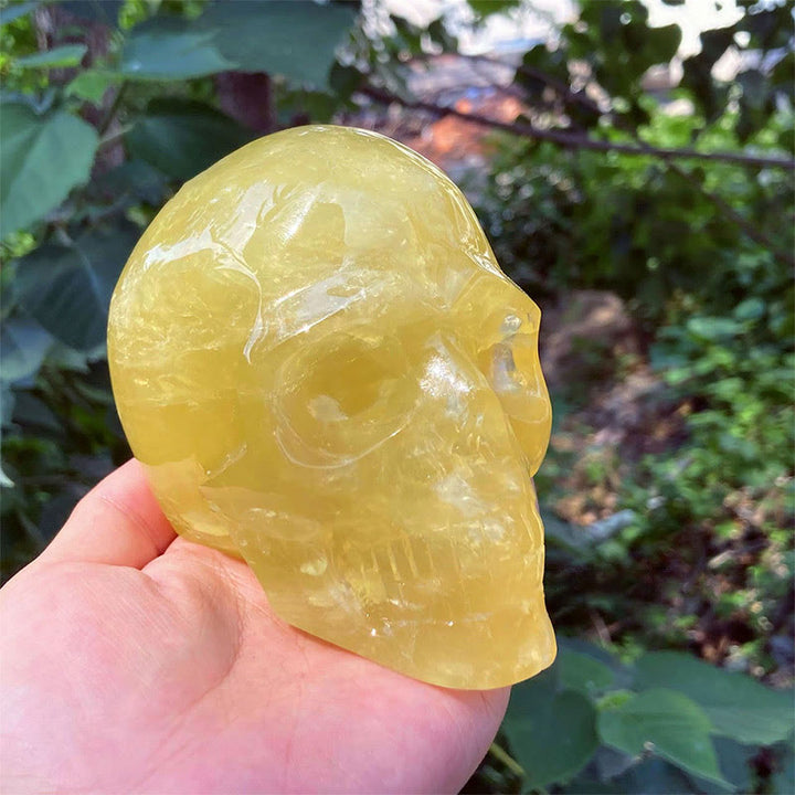 Olivenorma 10cm Decorazione in pietra preziosa citrino naturale Teschio di cristallo 