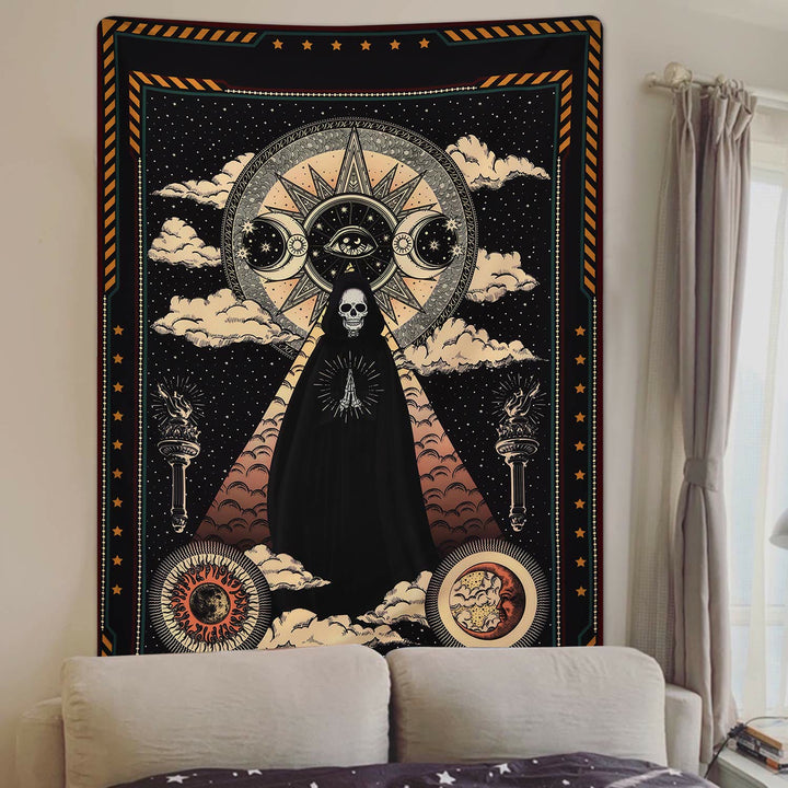 Olivenorma Sole Luna Mago Strega Teschio Arazzo