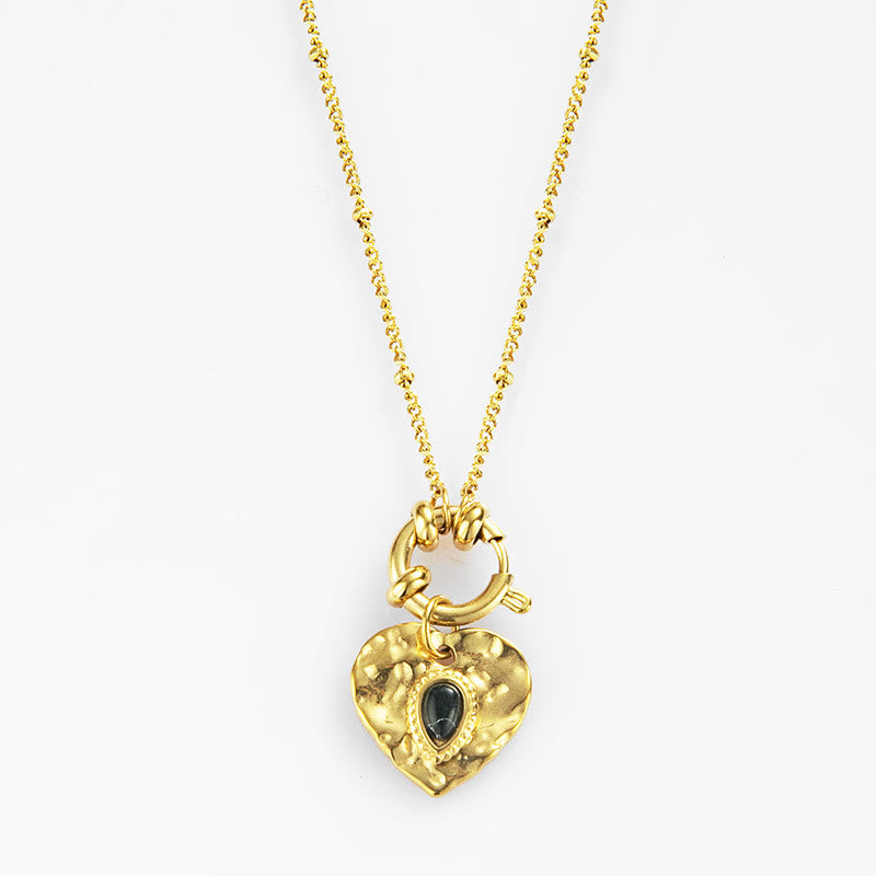 Collana con ciondolo in acciaio al titanio con cuore turchese nero Olivenorma 