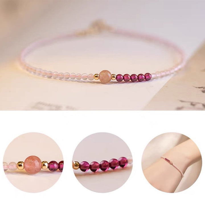 Braccialetto con pietre preziose curative in cristallo rosa e quarzo fragola