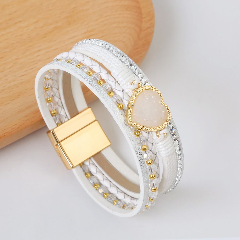 Bracciale in pelle intrecciata multistrato a forma di cuore Olivenorma