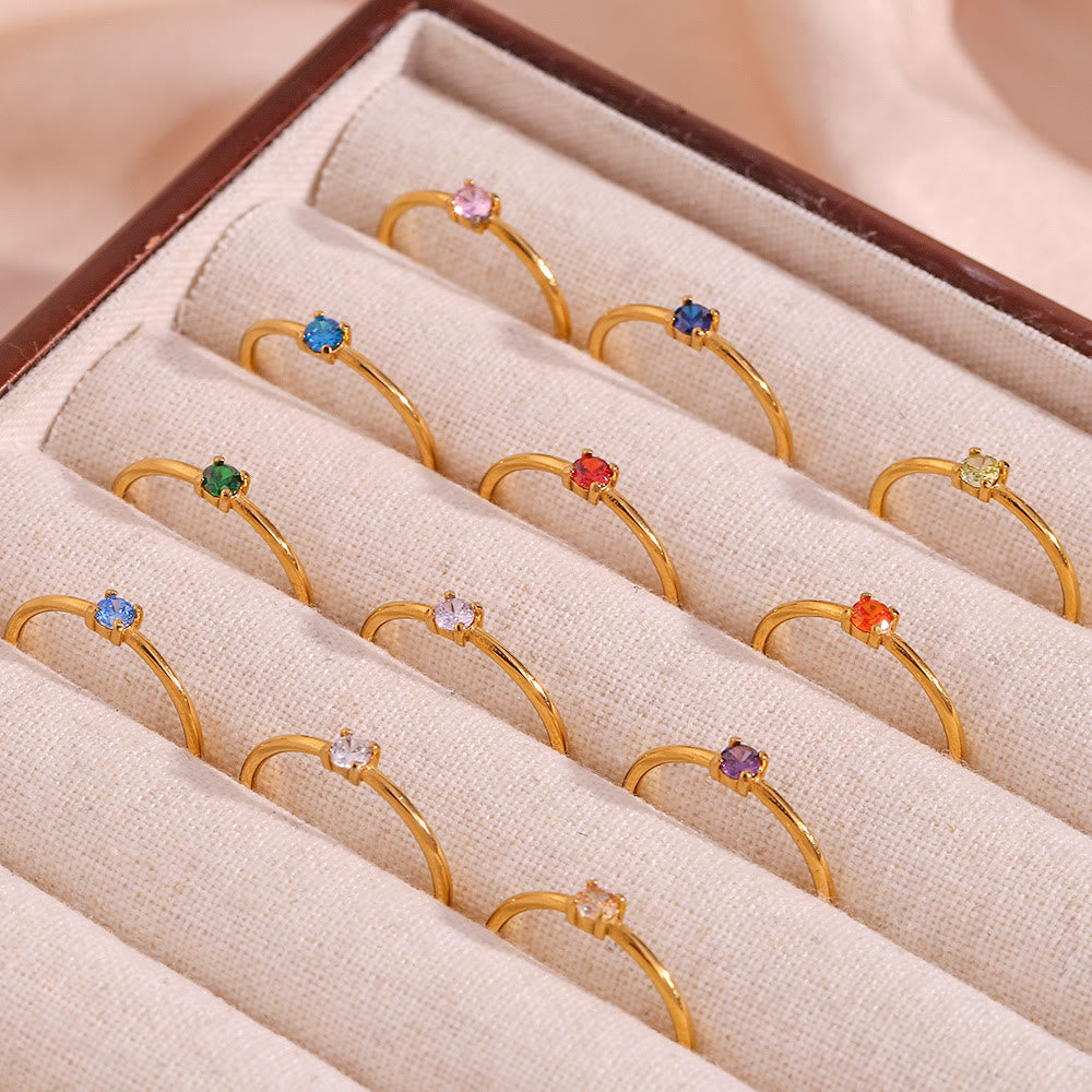 Anello Olivenorma Simple Birthstone in acciaio inossidabile placcato 18k