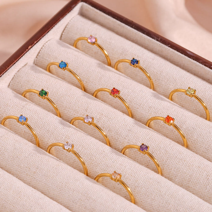 Anello Olivenorma Simple Birthstone in acciaio inossidabile placcato 18k