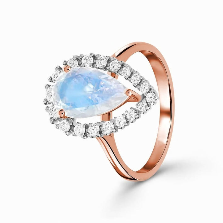 Anello Olivenorma Water Drop Moonstone Zircone bianco S925 in oro rosa 