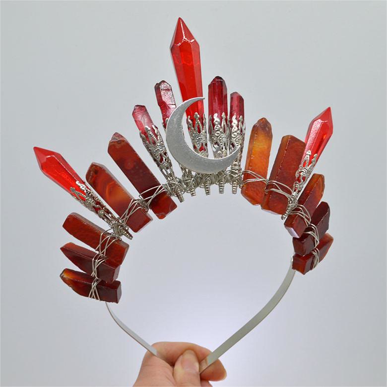 Olivenorma Corona in cristallo naturale con luna d'argento fatta a mano - Quarzo rosso - image 3
