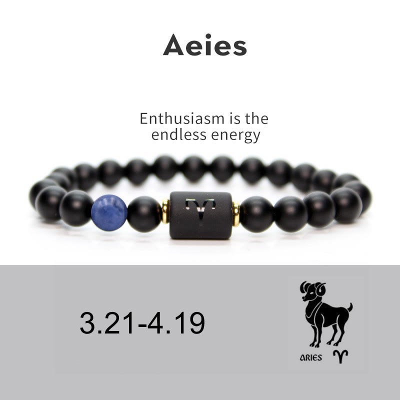 Olivenorma Bracciale da uomo con zodiaco in onice nero naturale
