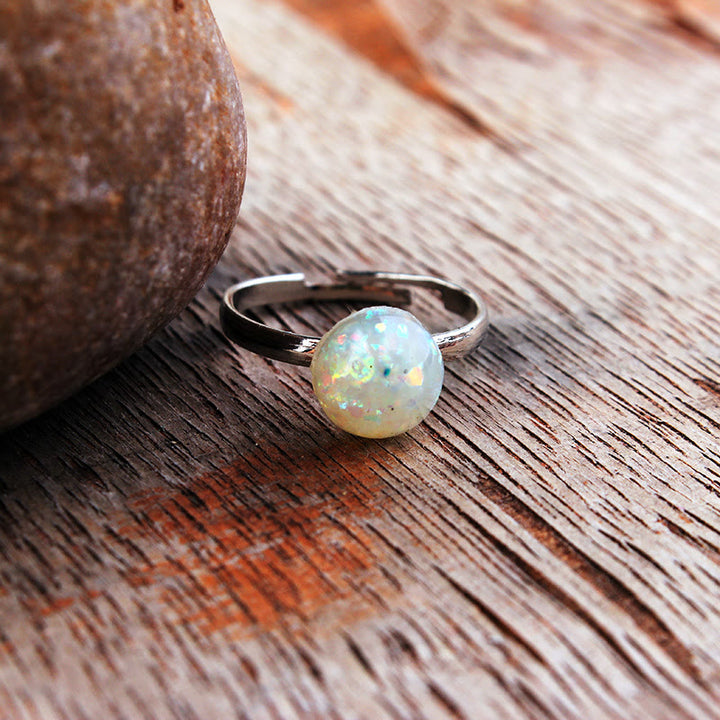 Anello regolabile semplice a semicerchio con pietra di luna e opale Olivenorma 