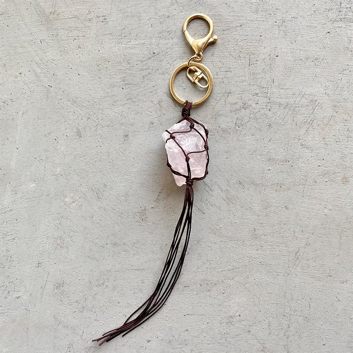 Olivenorma Portachiavi con cinturino per telefono in pietra di cristallo naturale grezzo 