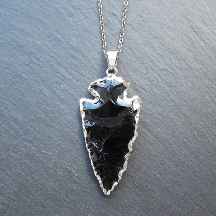 Collana con punta di freccia in corniola di cristallo naturale Olivenorma - Catena d'argento e ossidiana - image 0