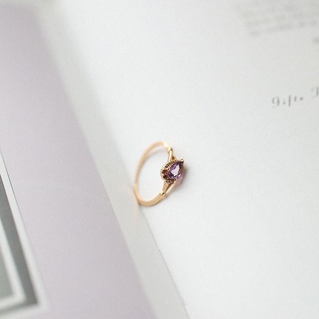 Olivenorma Anello aperto regolabile con goccia d'acqua in zircone bianco e ametista