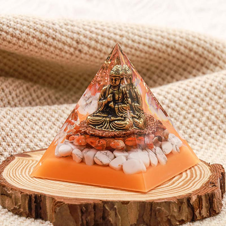 Olivenorma Agata rossa con piramide di orgone di Buddha turchese energetico bianco 